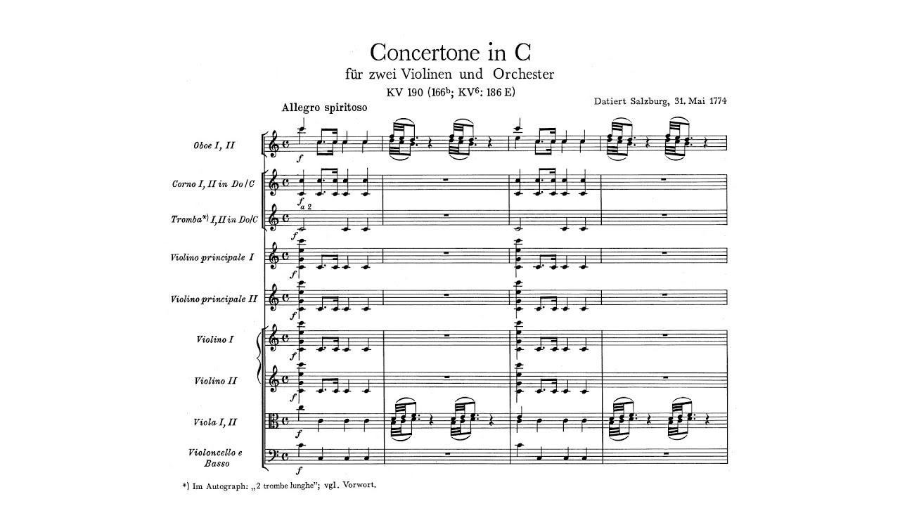 Mozart: Concertone in C major, K. 190/186E (with Score)