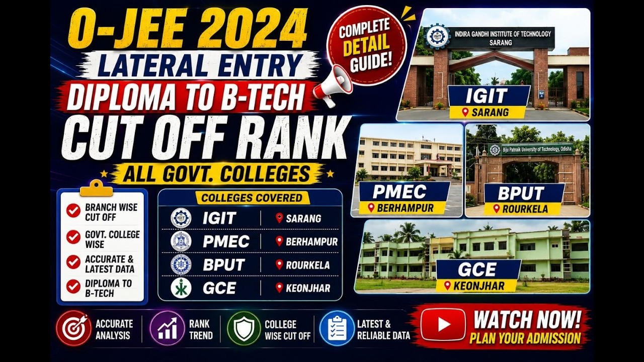CUT OFF RANK IGIT, PMEC,BPUT,GCE OTHER GOVT ENGINEERING COLLEGE OJEE 2024 DIFFERENT BRANCH LE TECH