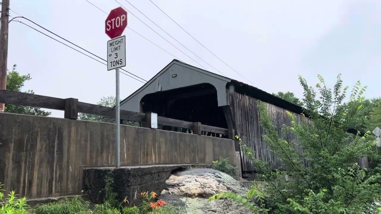 Mad River rising at the Waitsfield covered Bridge.