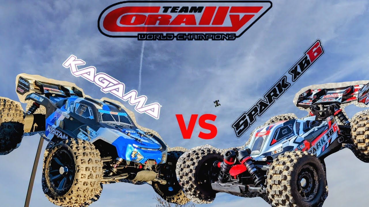 Team Corally Kagama VS Spark. Electrifying Air shootout. How Tough are the Team Corally trucks?!