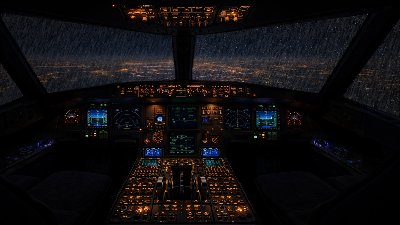 ✈️ Rain & Thunder in a Dark Cockpit | Deep Focus & Sleep Ambience
