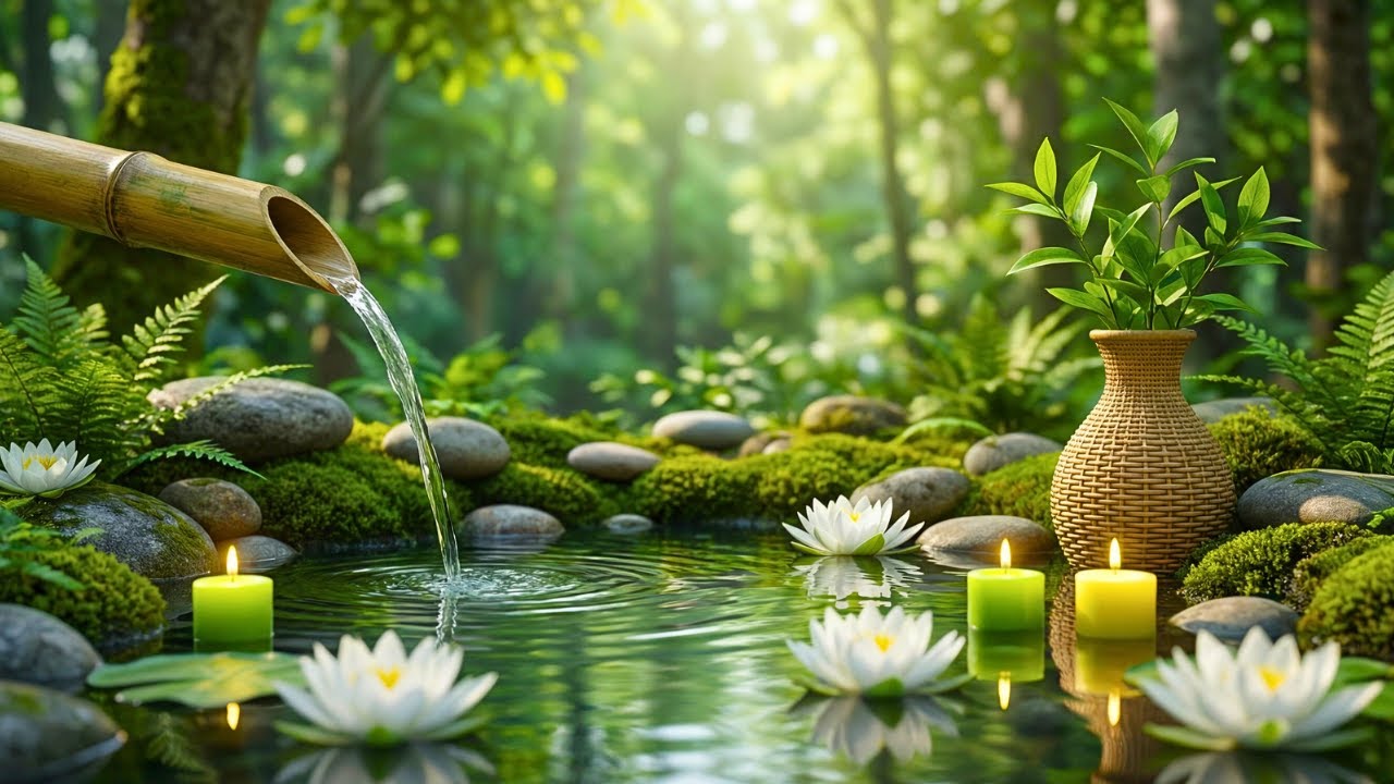 Relaxing Piano Music with Bamboo Water Ambience for Deep Sleep, Meditation & Stress Relief