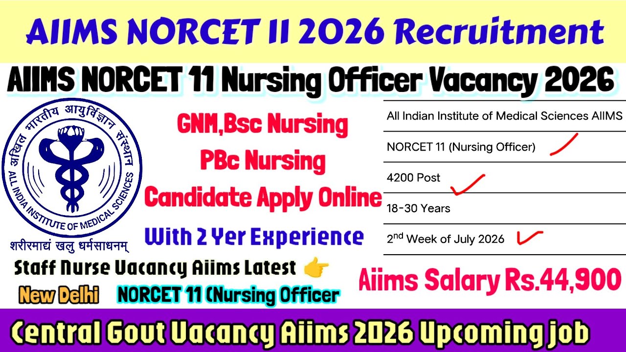 AIIMS NORCET 11 Nursing Officer Vacancy 2025, AIIMS Staff Nurse Vacancy, AIIMS Nursing Vacancy 2025