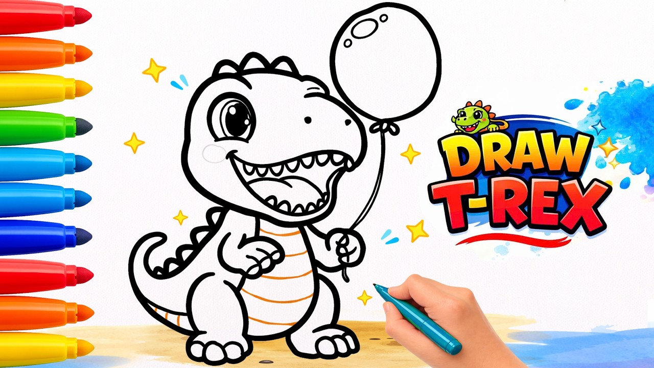 Draw This Cute T-Rex | Easy Marker Coloring Tutorial