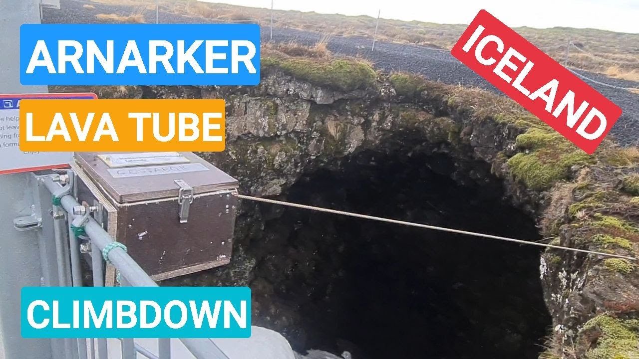 Descent into Arnarker Lava Tube, where I cut my finger...Tube's walls are very sharp!