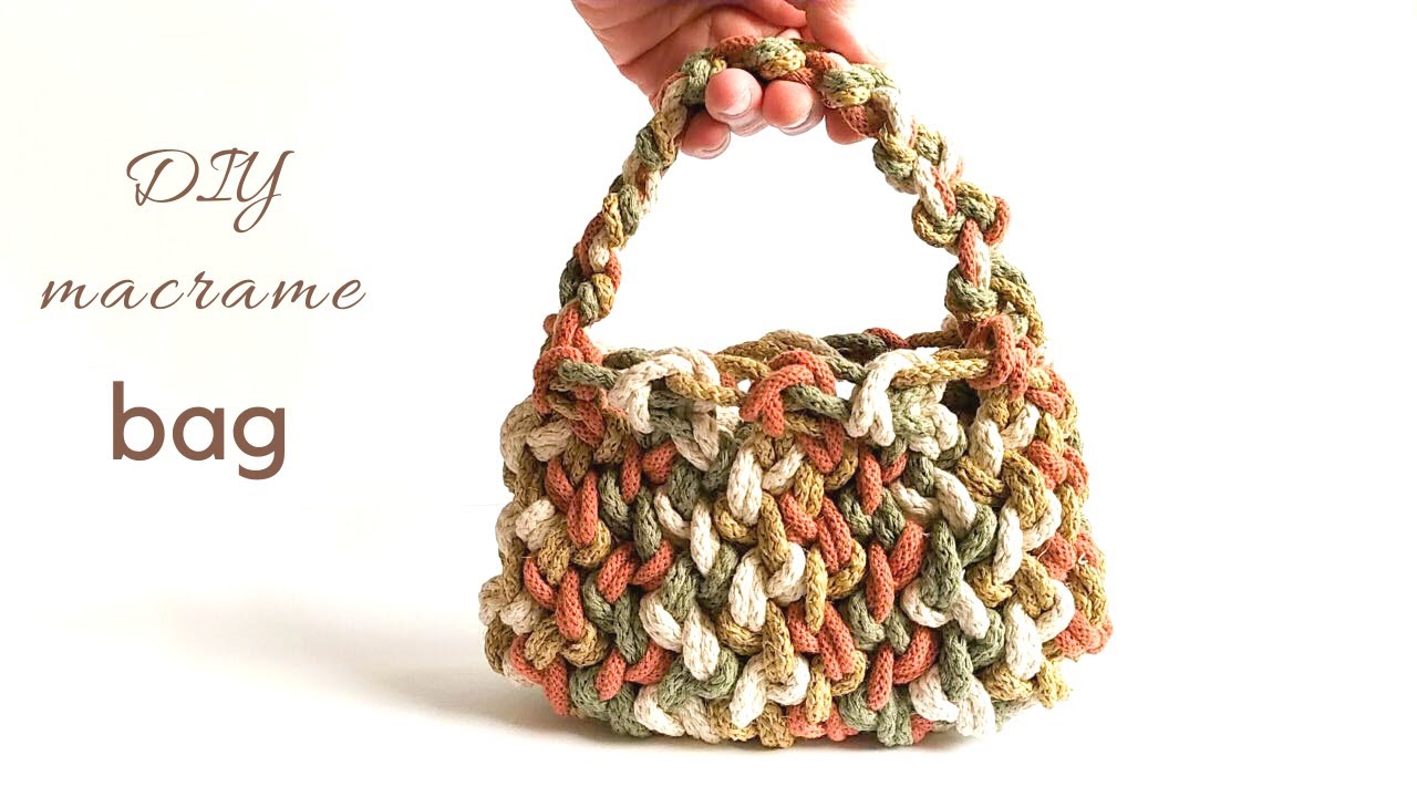 DIY Multicolored macrame bag tutorial, small purse with handles, step by step pattern, new design
