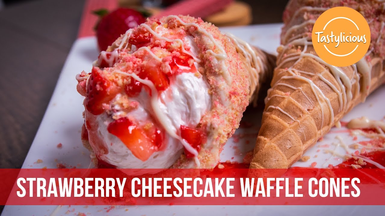 Tasty Strawberry Cheesecake Waffle Cone | Simple Sweet Treat Recipe