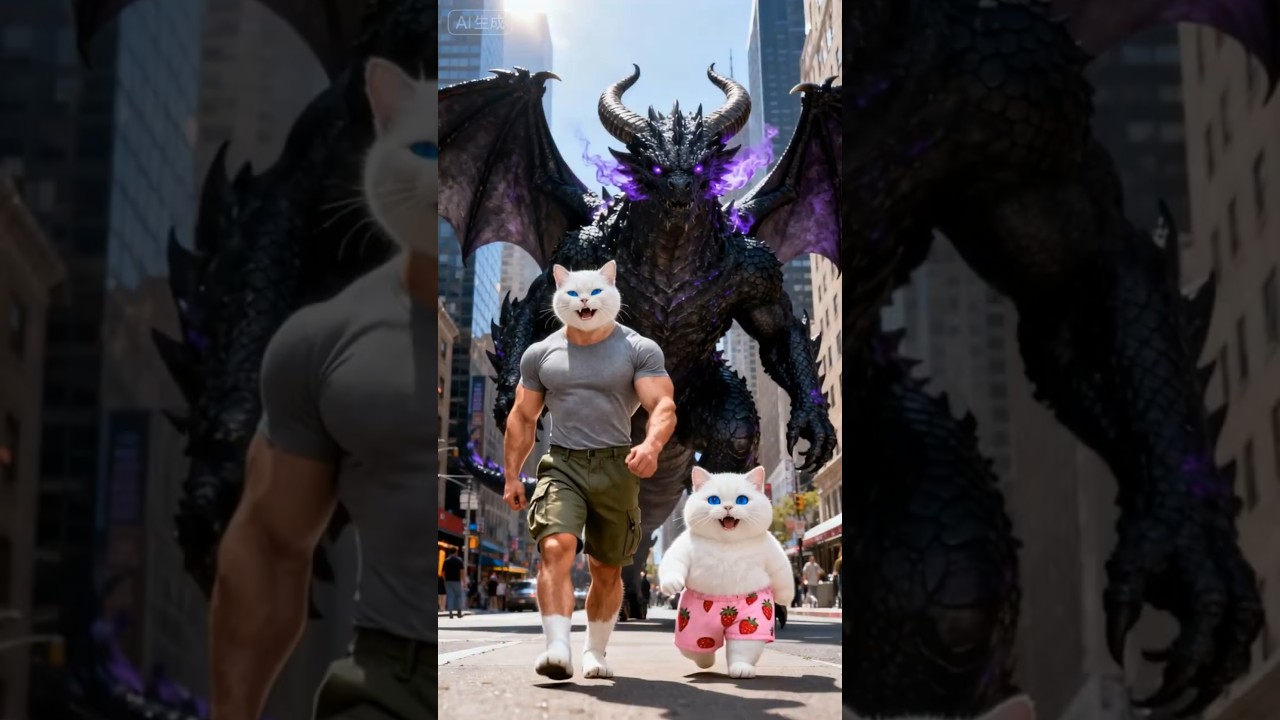 For revenge, the father cat stole the dragon egg from the Necromancer's Castle!#cat #aivideo #kitty