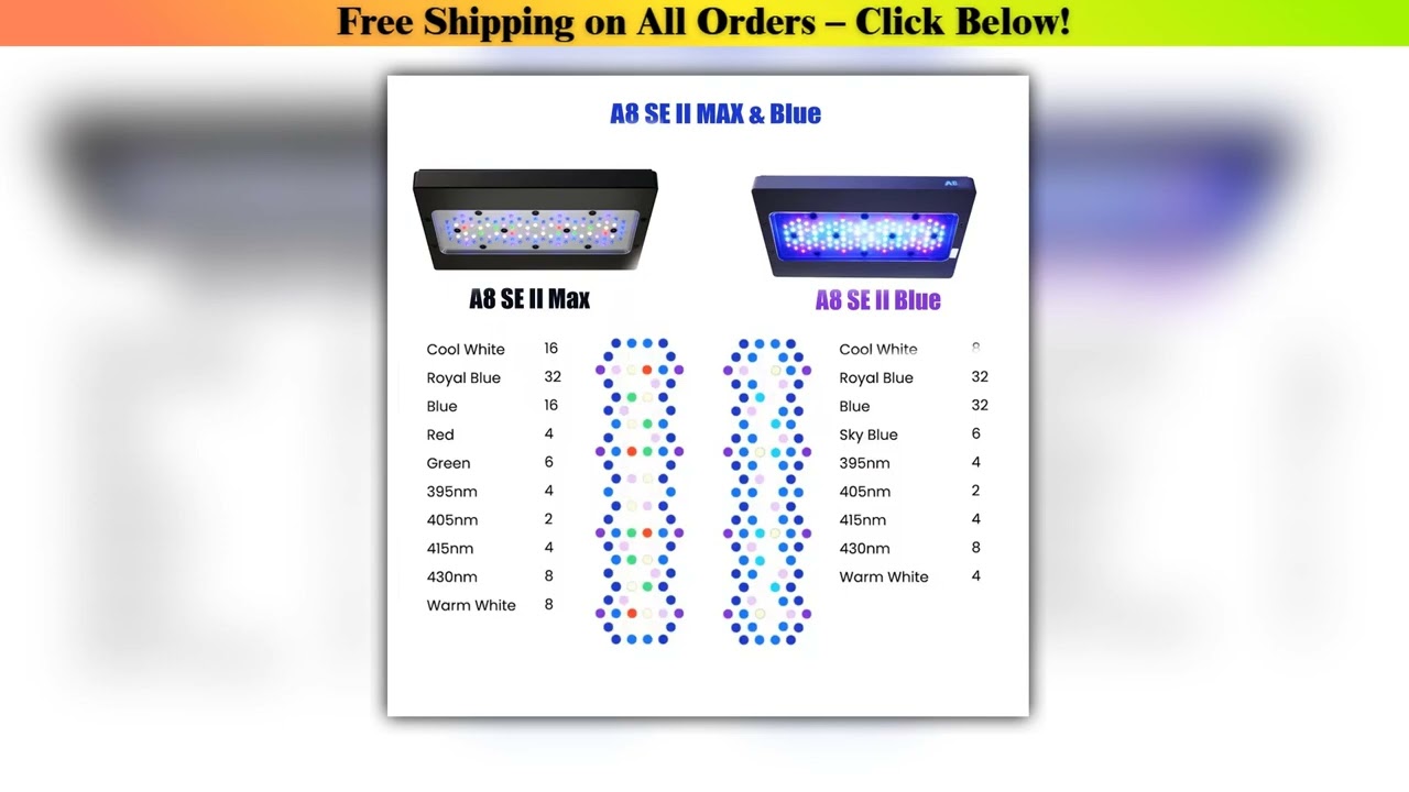 AIPAI A8se II Max A8se II Blue 240W WiFi App Control 8ChannelProgrammable Marine Aquarium Fish