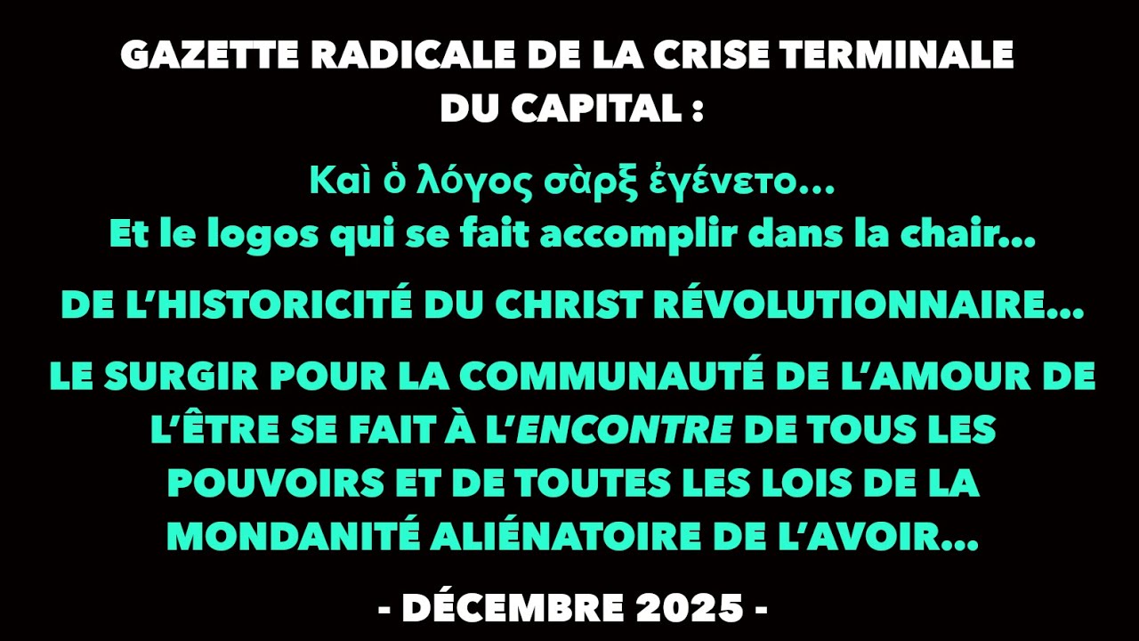 Francis Cousin : Gazette radicale de la crise terminale du Capital - D&eacute;cembre 2025