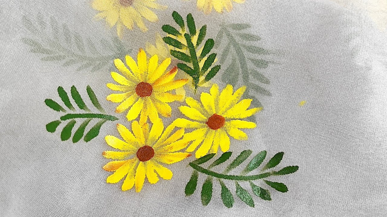 Fabric Painting for Beginners - Simple Flowers on Organza Dupatta in Tamil