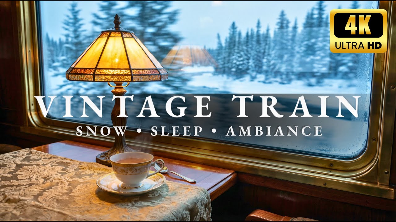 Relaxing Train Journey Through Winter | Tea, Lamplight & Snowy Scenery