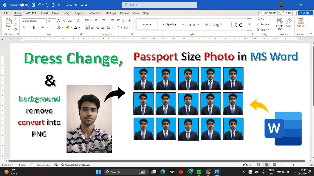 MS Word Mein Passport Size Photo Kaise Banaye | Dress Change & Background Remove