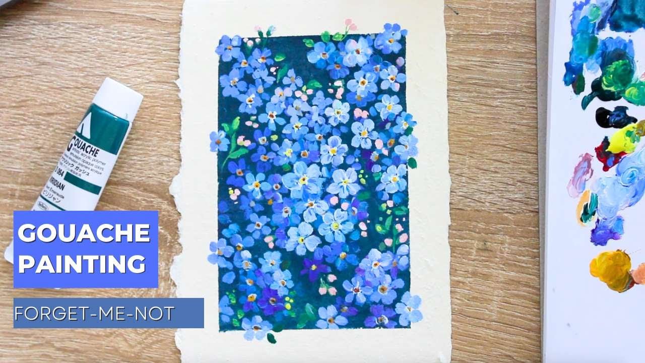 Simple Forget me not flowers painting 💙🌸 with Holbein gouache 🌞