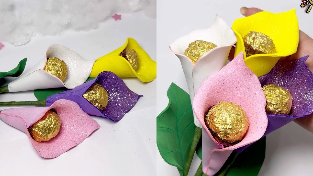 🌷❤️HERMOSAS FLORES PORTA BOMBÓN de foami o  goma Eva ideales para un regalo🔥