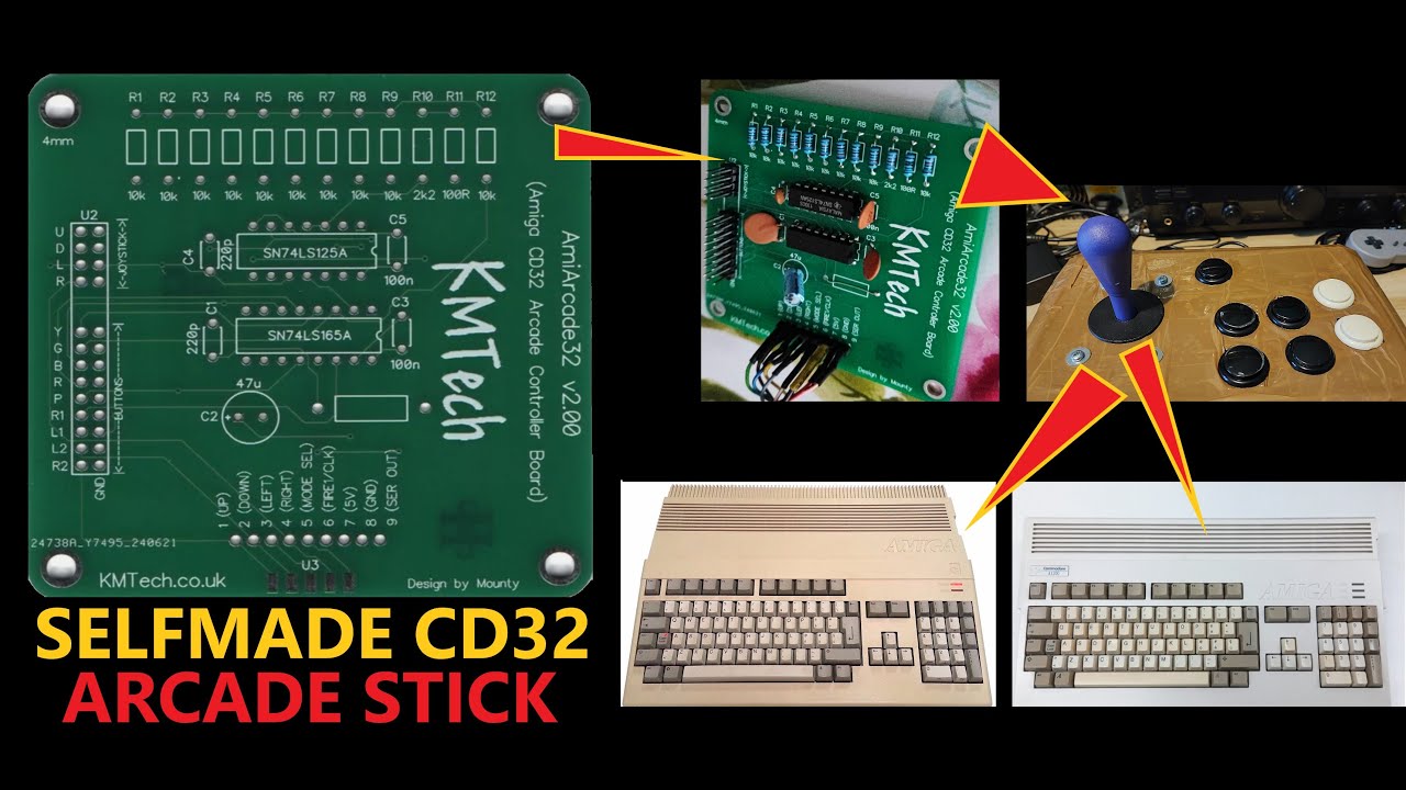 Homemade CD32 ARCADE STICK using KMTech PCB v2.0, tested working with A1200+Pistorm32 & A500rev6a1MB