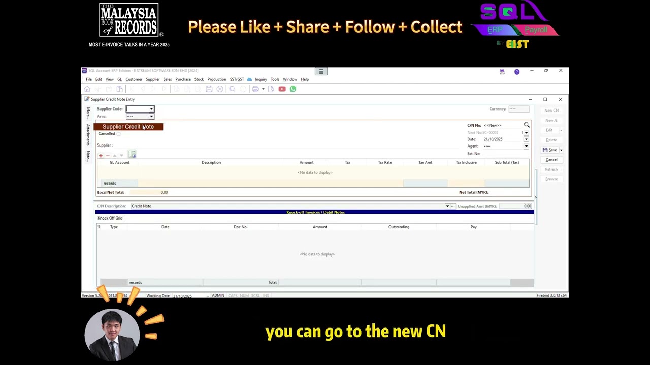 📘 SQL Accounting Tutorial: How to Create a Supplier Credit Note