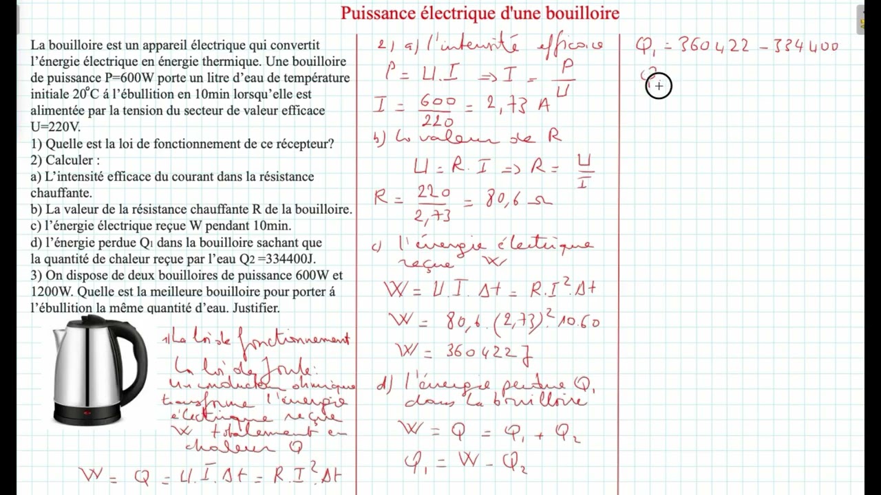 Puissance électrique d'une bouilloire