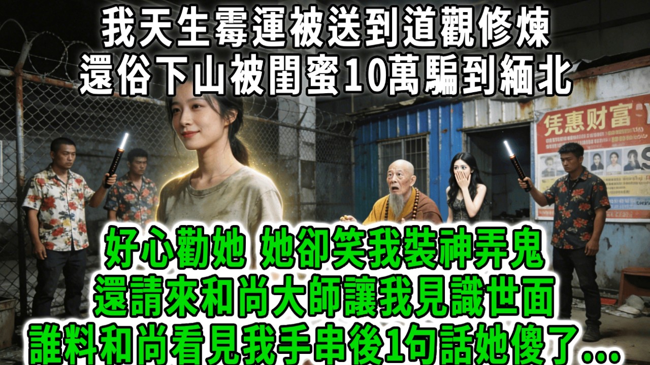 我天生霉運被送到道觀修煉，還俗下山被閨蜜10萬騙到緬北，好心勸她，她卻笑我裝神弄鬼，還請來和尚大師讓我見識世面，誰料和尚看見我身上手串後，當場一句話她徹底傻眼嚇呆！#荷上清風 #爽文