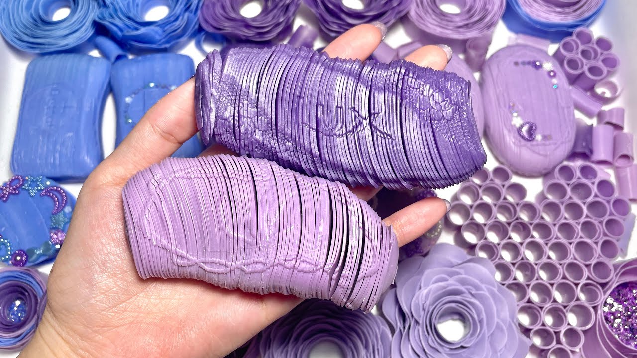 🪻 ASMR Soap Hand Crunching 💜 Purple & Blue Soap plates, roses, spiral,, glitter boxes | Satisfying