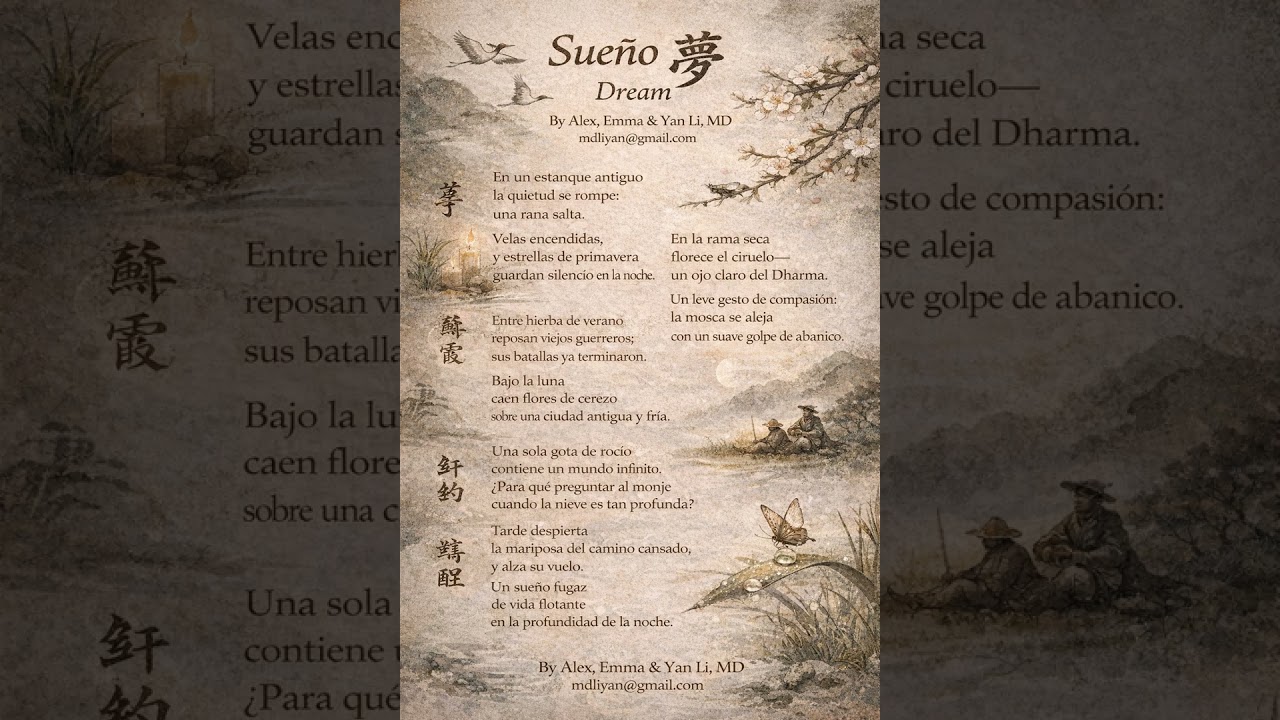 🌙 Sueño · 夢 · Dream By Alex, Emma & Yan Li, MD mdliyan@gmail.com
En un estanque antiguo
la quietud