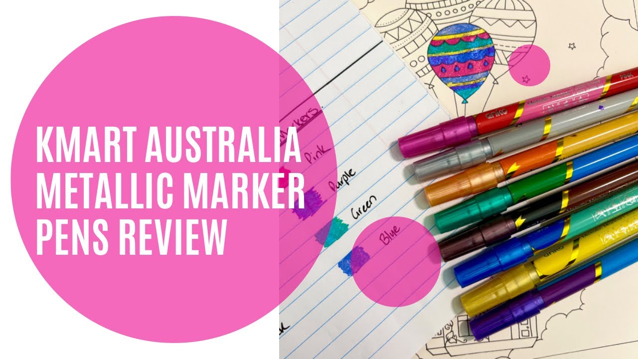 Kmart Australia Metallic Pen Test and Review | Adult Colouring | Glitter Markers