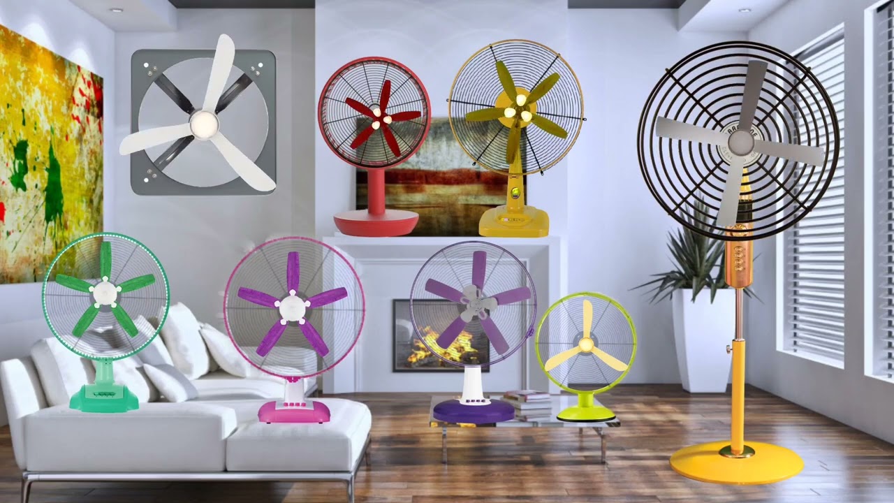 Colorful Collection of Electric Fans in a Modern Living Space