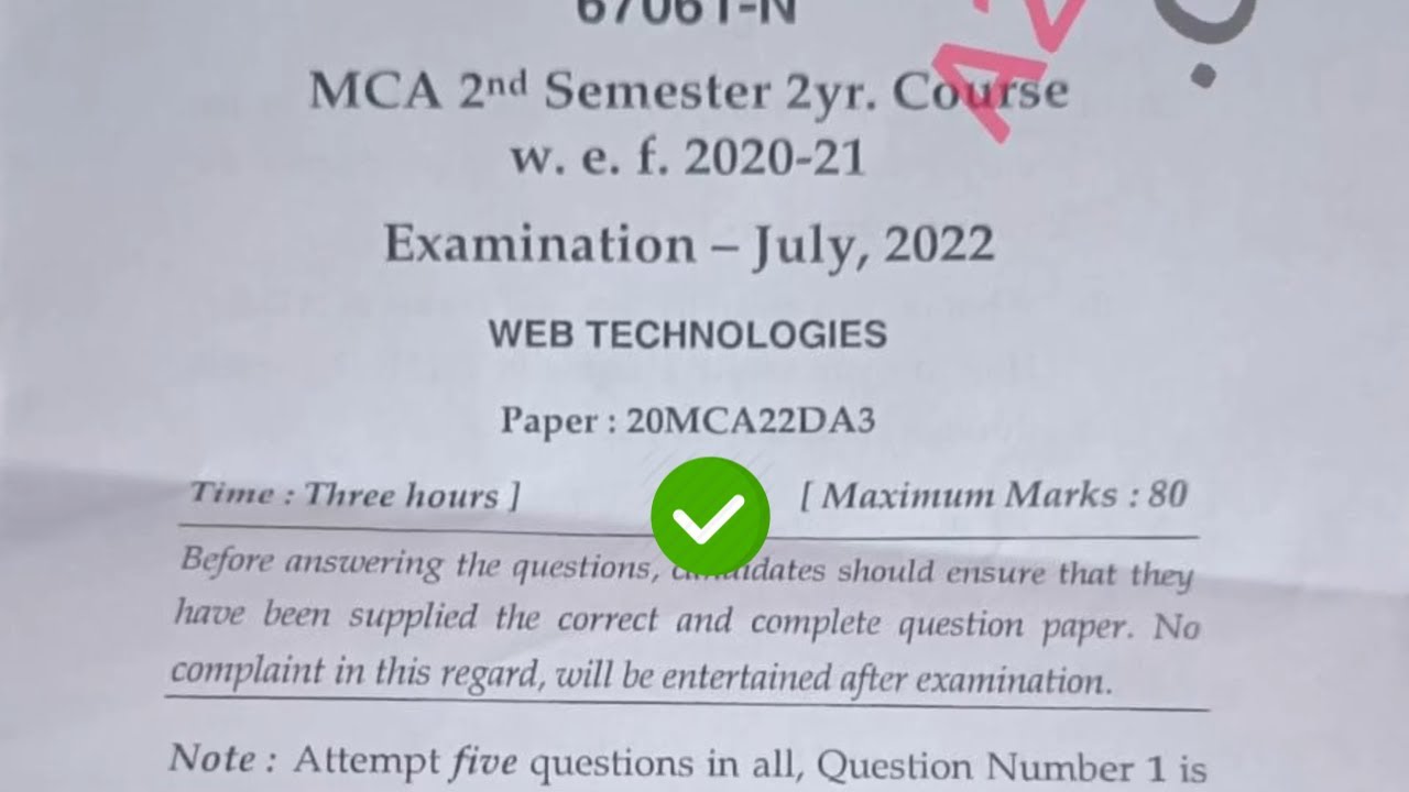 Mdu MCA 2nd Sem WT Question Paper 2022