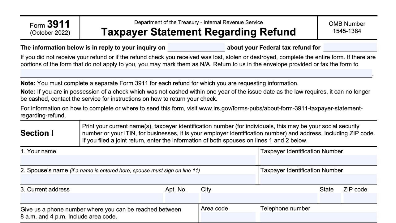 Пошаговое руководство по форме IRS 3911 (Заявление налогоплательщика о возврате)