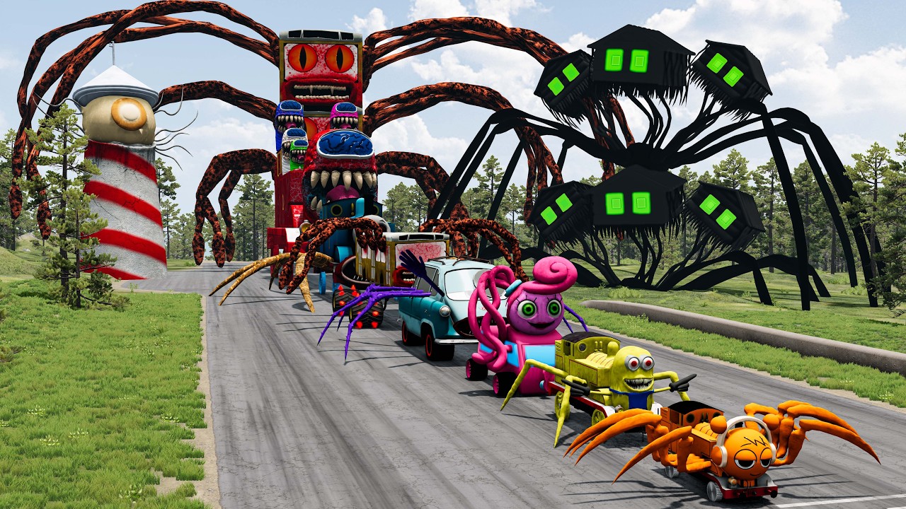 ALL MONSTERS Big & Small Cars vs Downhill Madness with HOUSE HEAD & BUS EATER &ndash; BeamNG.Drive