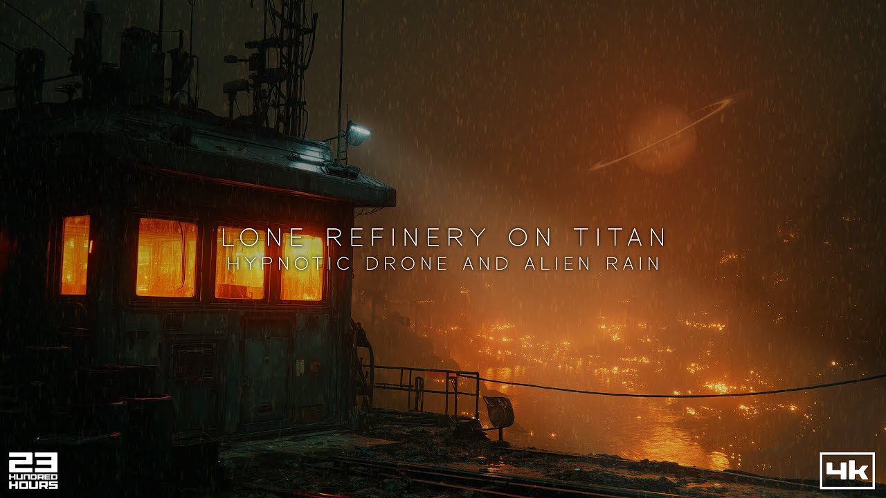 Lone Refinery on Titan | Hypnotic Drone & Alien Methane Rain Ambience | 4K Space Ambient