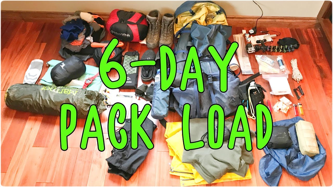 My gear and food for a 5-6 day backpacking trip in the mountains