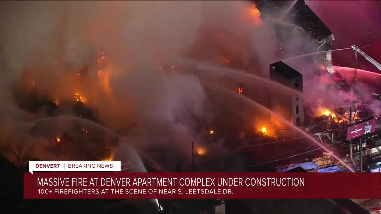 Massive apartment construction site fire in Denver burns into Saturday