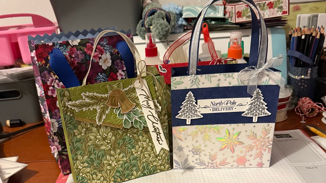 Two gift bags same measurements completely different look using Stampin Up DSP!