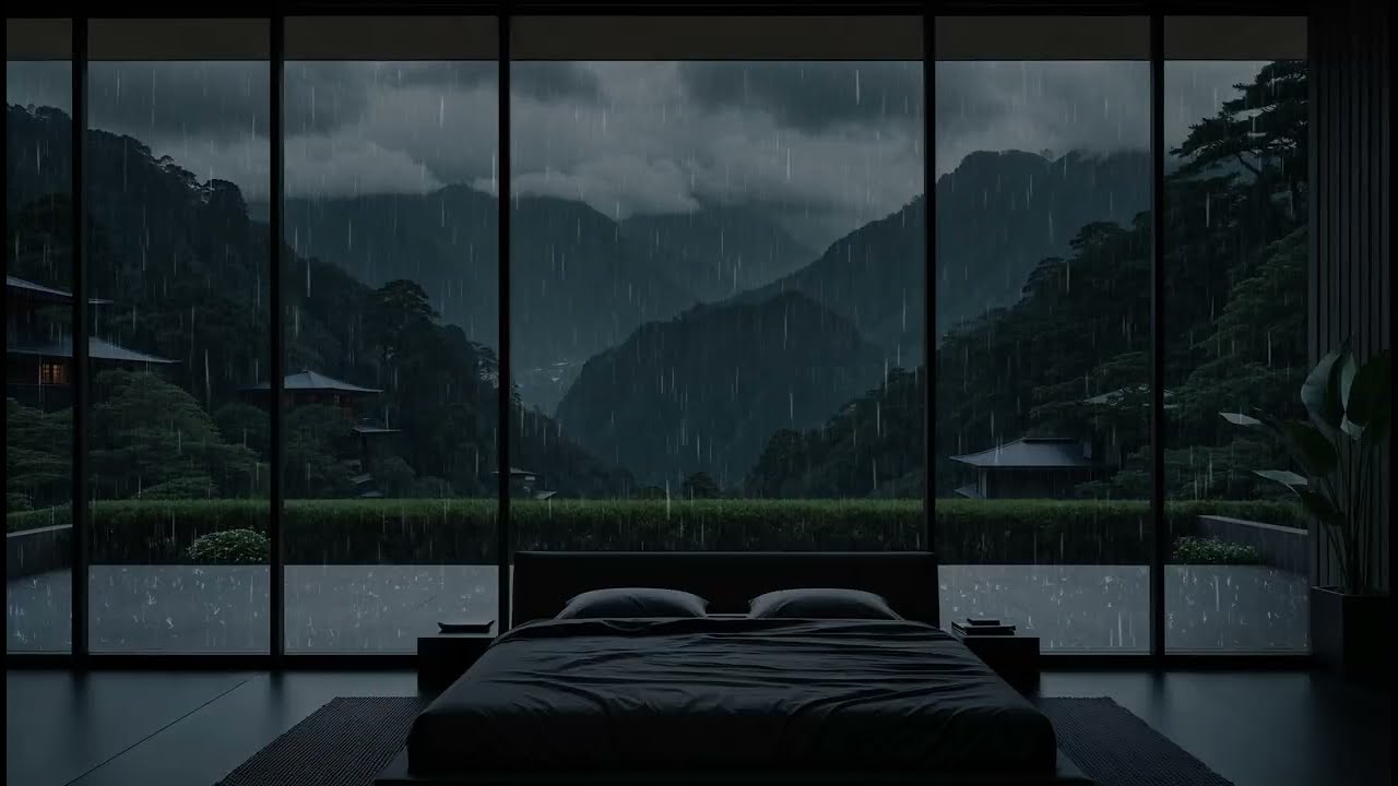 Fall Asleep to Rain & Soft Thunder | Cozy Forest Villa Bedroom Ambience (4K)