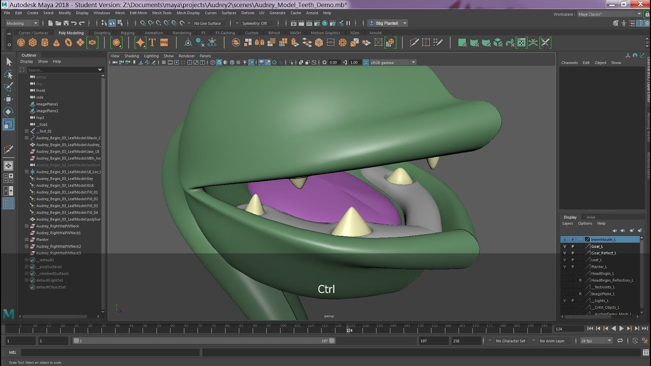 Audrey II - Maya Project Tutorial - Part 9 - Teeth Modeling