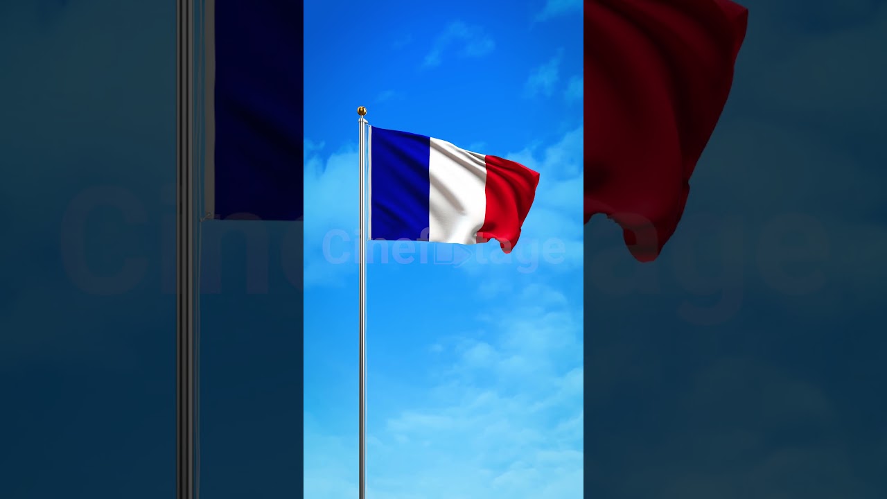 France Flag Waving on Flagpole Against Blue Sky stock footage | stock video | Cinefootage