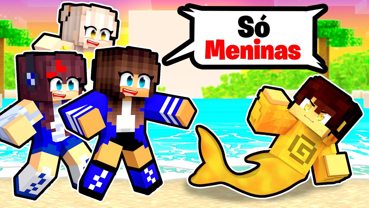 TUBARÃO em UMA ILHA só de MENINAS no Minecraft