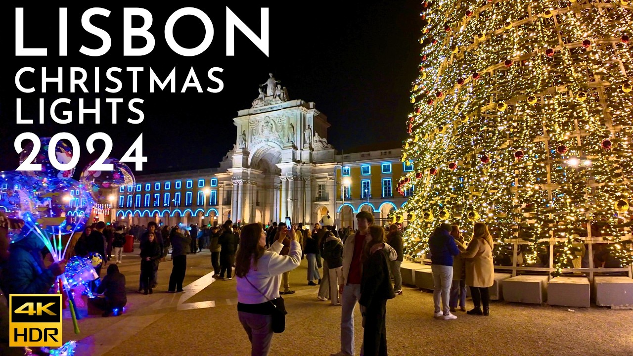 LUZES DE NATAL LISBOA 2024 - Praça do Comércio 🎄🎅 ⛄️  4K HDR