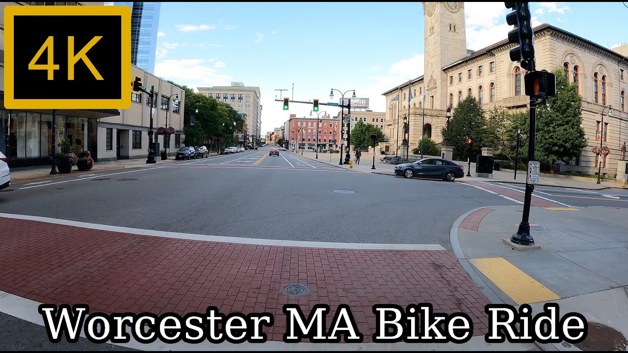 Worcester MA Bike Ride – Downtown to Worcester Polytechnic Institute via Main Street (4K)