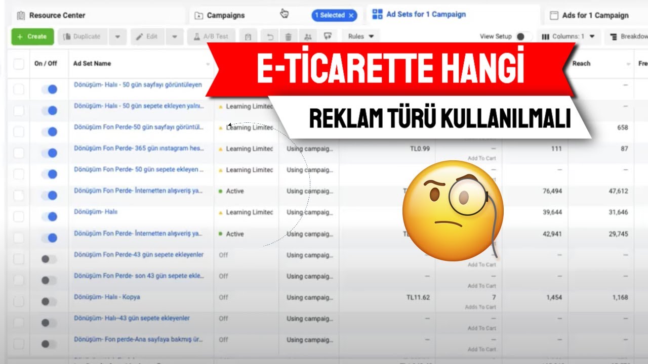Facebook Reklam Hesabı İncelemesi - E-ticaret'te hangi kampanya türü kullanılmalı? Reklam seti testi