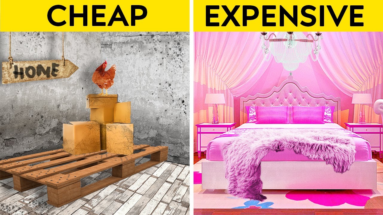 RICH vs BROKE ROOM MAKEOVER || Building SECRET ROOM at SCHOOL! Coolest DIY Hacks by 123GO! CHALLENGE