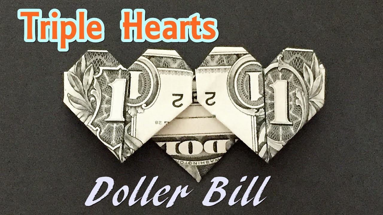 Dollar Bill Origami Triple Heart | How to Fold Hearts out of Money | Valentine's Crafts from $1