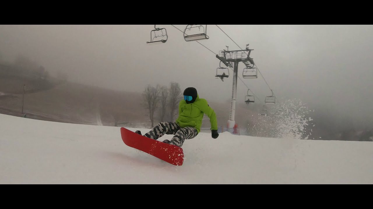 Snowboard Zieleniec - trasa Mieszko M1 - Skręt cięty - jak nie jazdzić na krawędzi :)