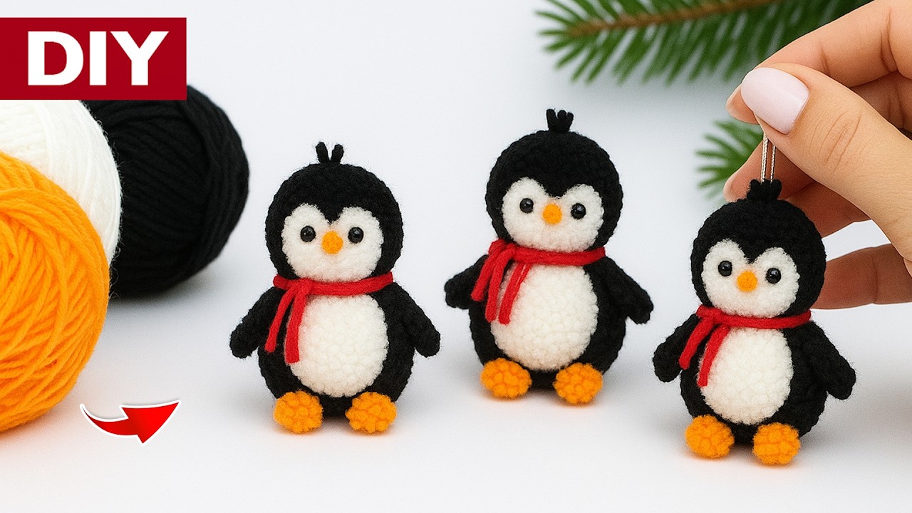 Милые Пингвины из Помпонов 🐧 Простая поделка из ниток своими руками