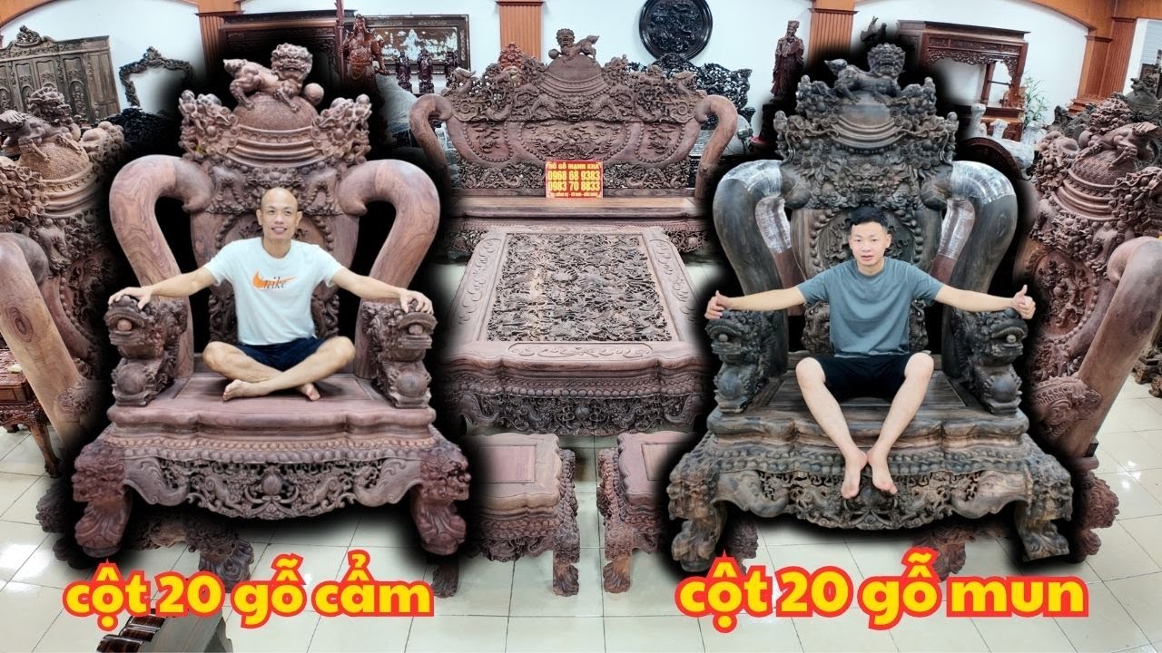 Siêu Phẩm VIP: Nghê Bảo Đỉnh Cột 20 Gỗ Cẩm & Mun Hoa , Đỉnh Cao Nghệ Thuật Gỗ