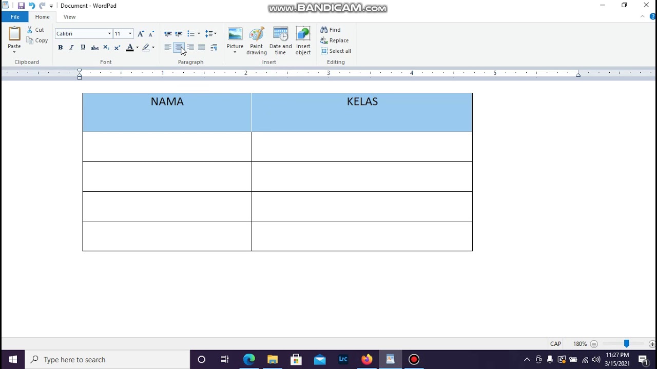 Membuat Tabel di Wordpad