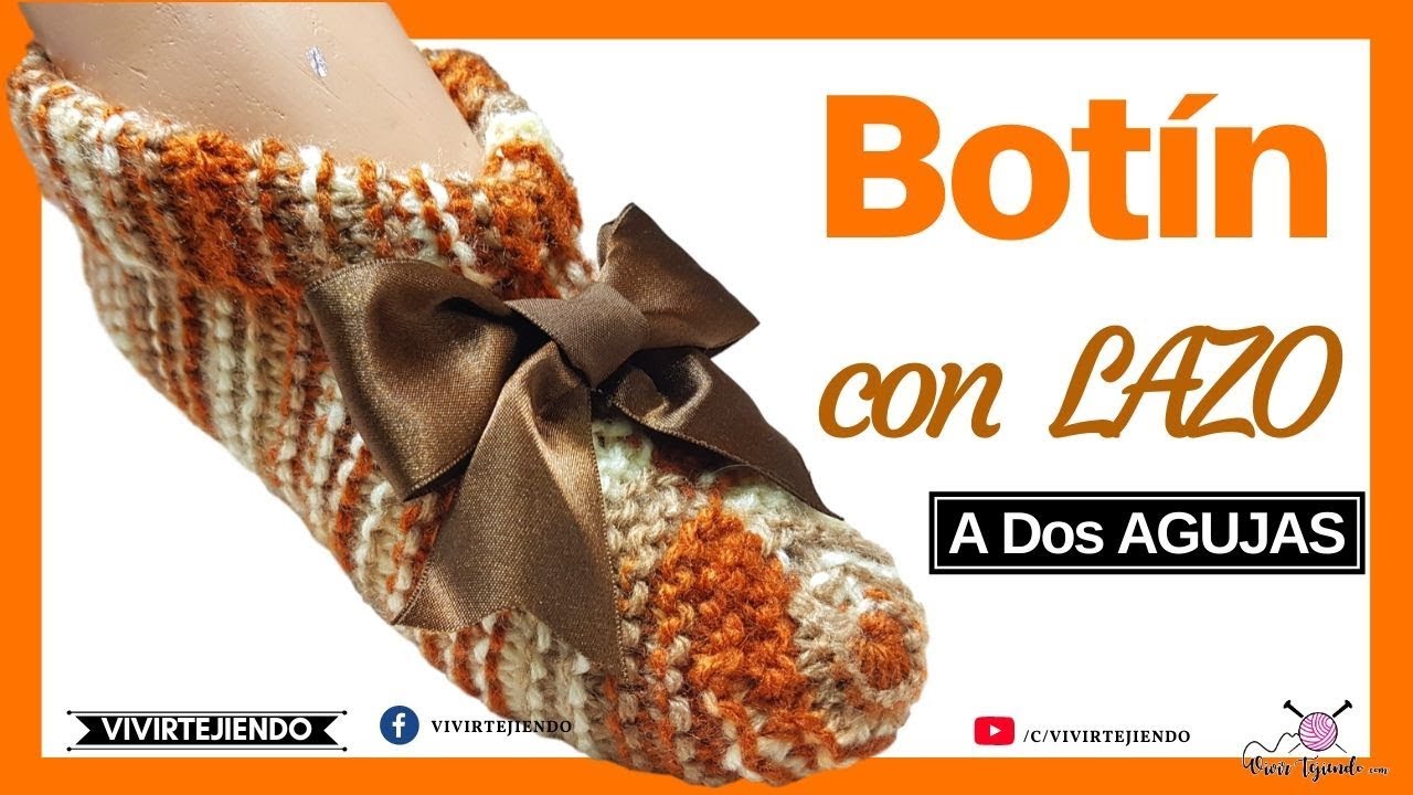 Tejidos a dos AGUJAS PALITOS |  Botín con LAZO a 2 agujas y palillos
