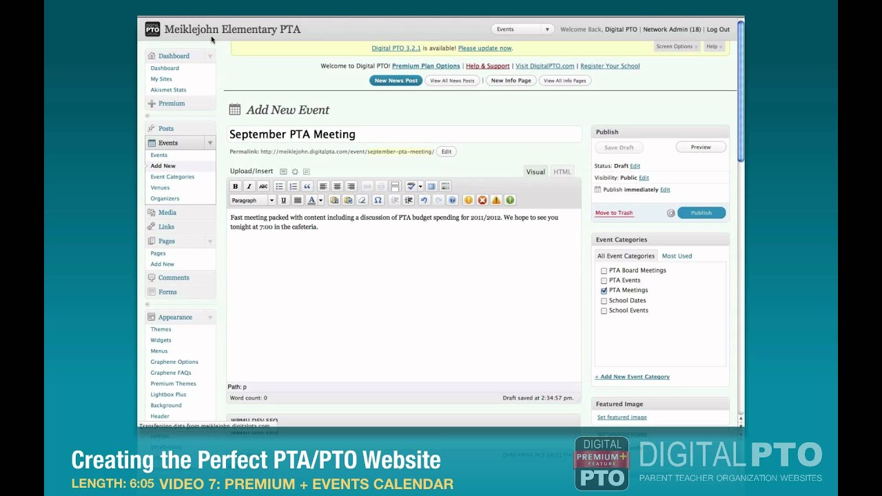 PT7 - Events Calendar - Building the Perfect PTA Website