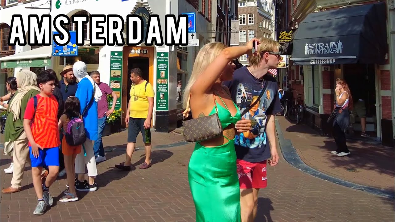 🌡+33 Hot Rush Hour in Amsterdam, Netherlands 2023 Summer Walking Tour 4K